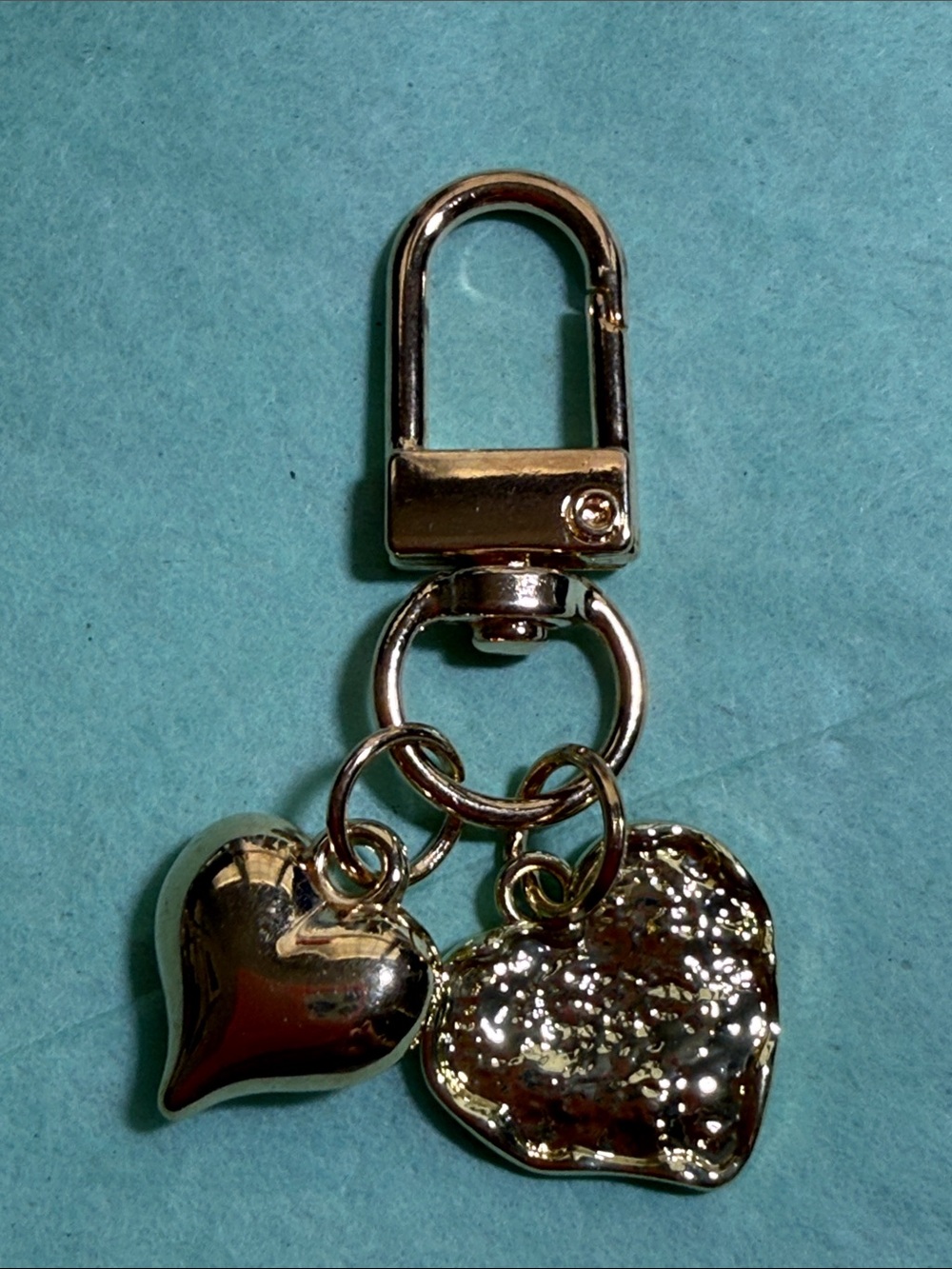 Gold Double Heart Charm Keychain